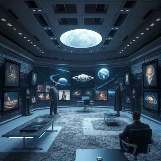 An abstract, glowing alien energy conduit or technological artifact partially embedded within a translucent, crystalline structure.